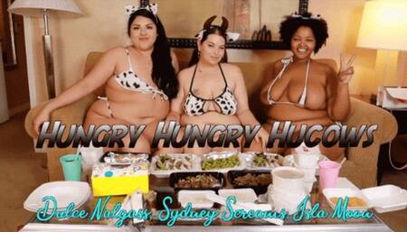 Hungry Hungry Hucows ft Sydney Screams, Dulce Nalgass, and Isla Moon - A facestuffing scene featuring BBW, overeating, b
