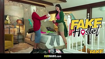 Wild Hostel Escapades: Suzi and Asha's Steamy Encounter with the Intrusive Grey Fox and a Saucy Surprise Ending another day fake hostel grey haired