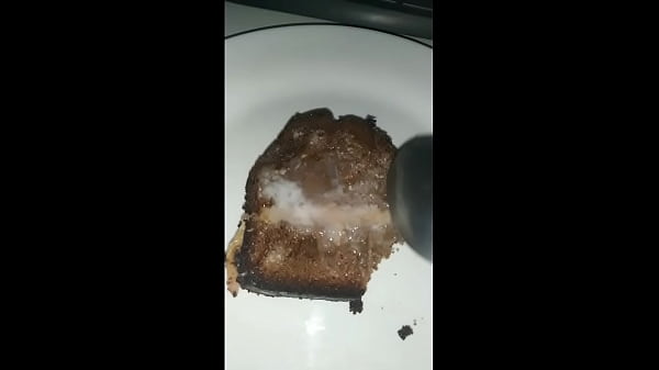 Eating cake covered with my cum