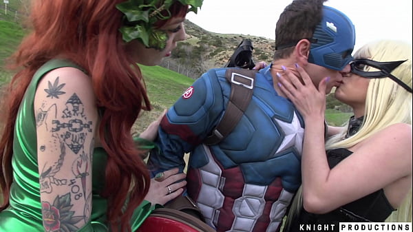 Captain America, Catwoman, Poison Ivy, and Amazon Woman Cosplay Reverse Gangbang 8 min