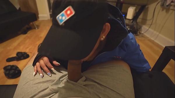 sexy asian pizza delivery girl comes inside to suck and fuck 6 min