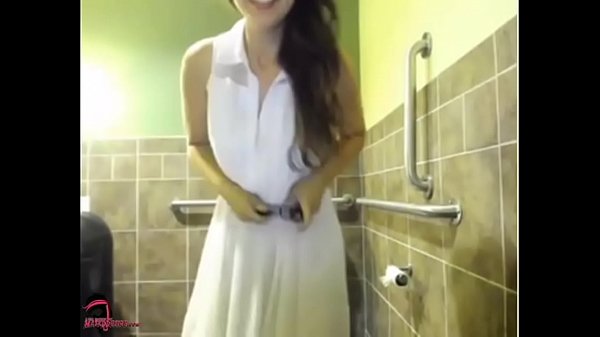 Slut masterbates in public bathroom 14 min