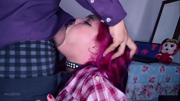 Submissive with Purple Hair, Collared, Getting Spanked in the Face and Sucking Her Master - Deepthroat and FuckFace 30 sec