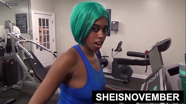 HD Risky Public Sex After Walking Bare Assed Naked On Gym Treadmill, Kinky Young Busty Black Exhibitionist Sheisnovember Curvy Brown Ass Cheeks And Heavy Boobs Exposed Before Riding Cock While Standing Closeup Taboo Erotica By Msnovember