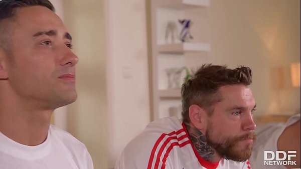 Three soccer fans bang super sexy Redhead Eva Berger balls deep in gangbang 13 min
